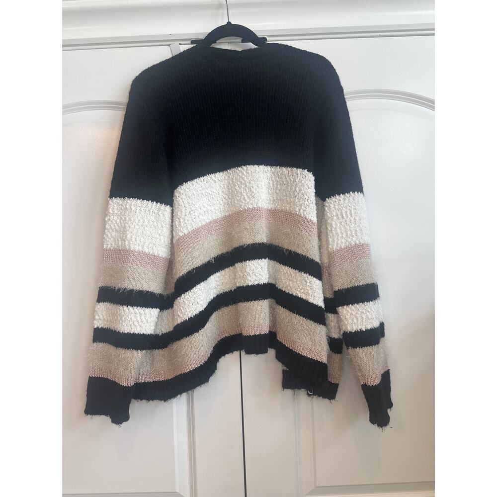 Lane Bryant Black, White, Tan, and Light Pink Open Front Knitted Cardigan - Picture 7 of 7